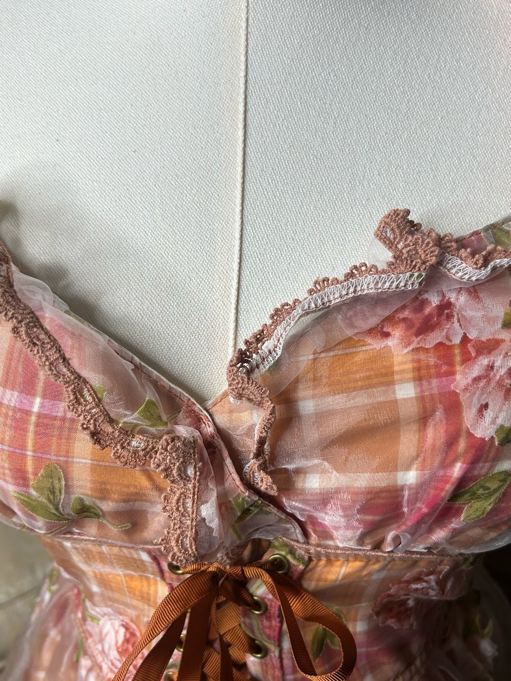 Authentic Vintage Liz Lisa Plaid Rose Corset Dress Japanese Doll style Coquette - Picture 7 of 14